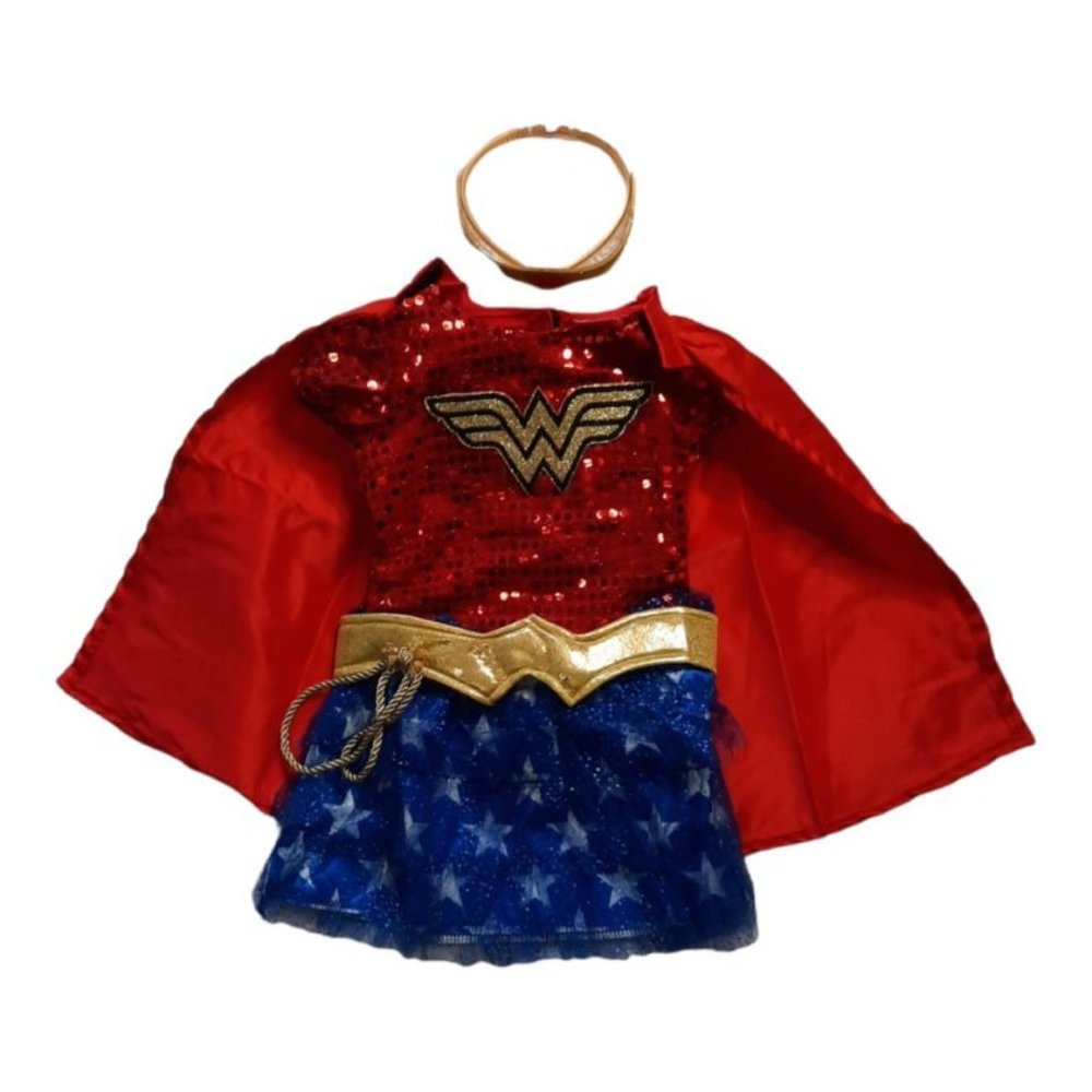 Rubies Wonder Woman Costume Girls XS  Sequined Dress Tiara, Belt Cape Comics - Picture 2 of 4
